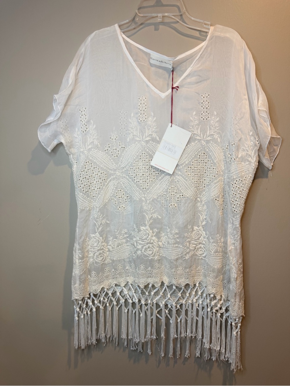 Johnny Was White Embroidered Fringe Tunic